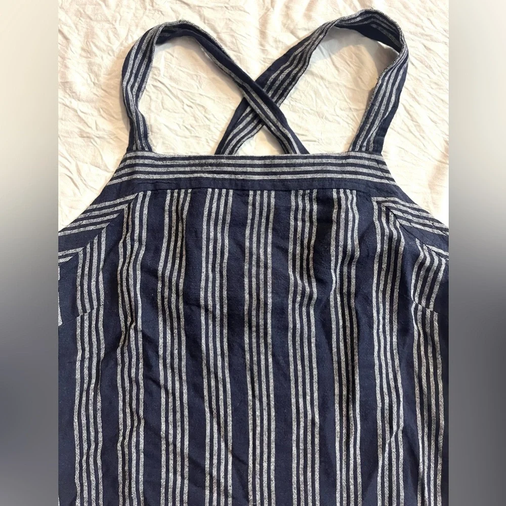 LOFT Striped Navy and White Women's Tank Top w Button Straps Size 0 Petite NWT - Picture 2 of 13